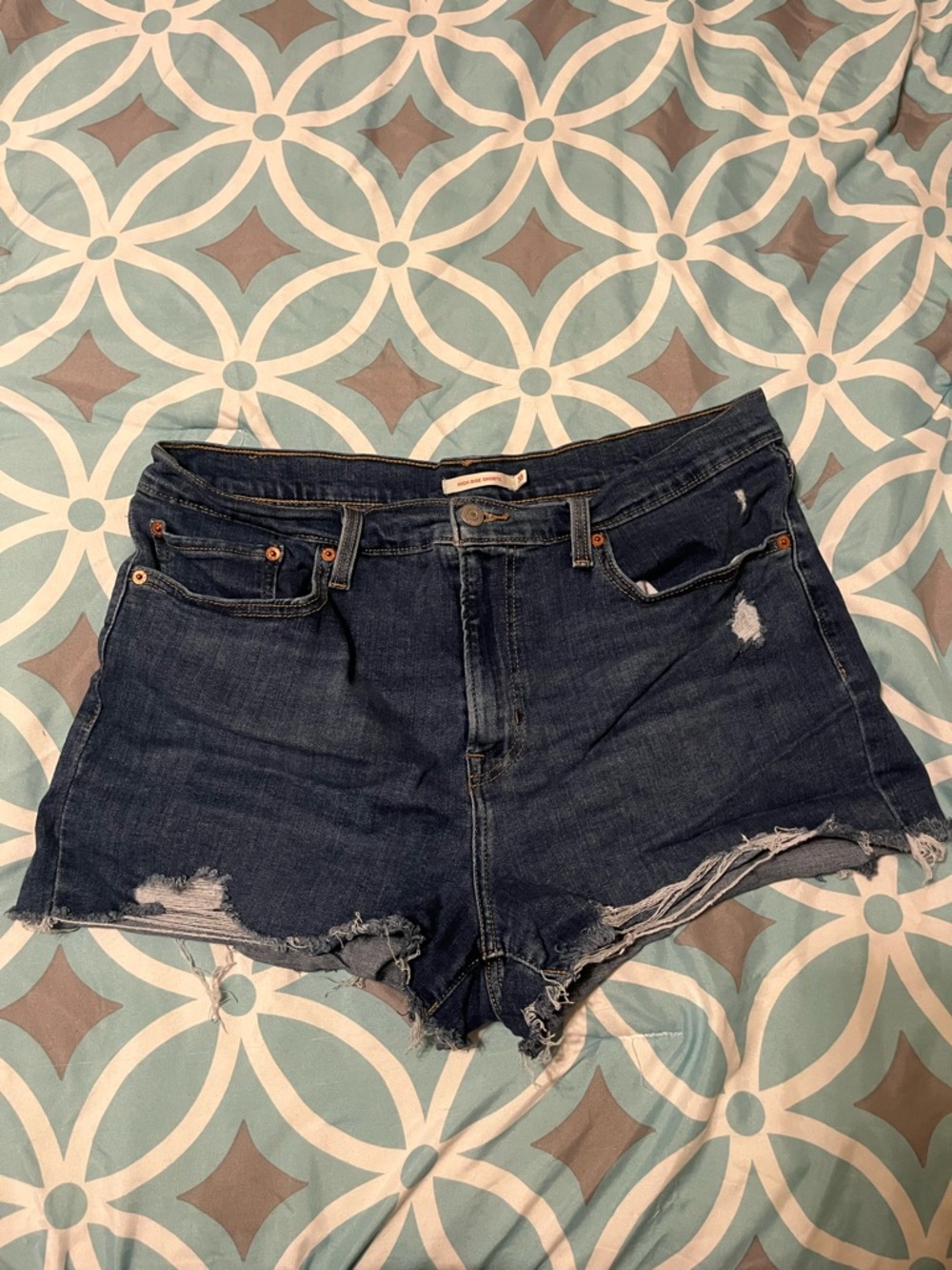 Levi's Dark Blue Distressed Cutoff Denim Shorts